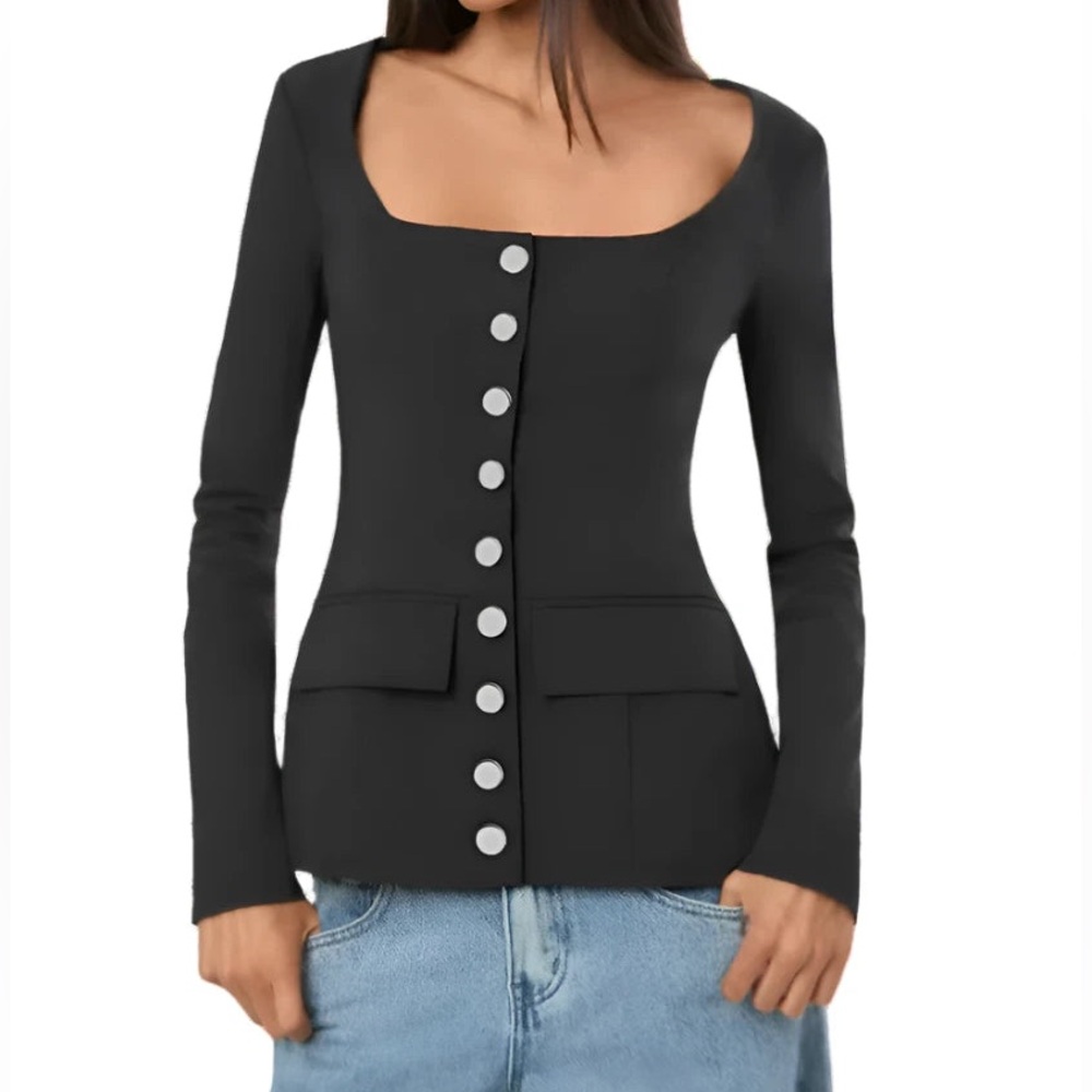 Boatneck Peplum Blazer - Black - We Wore What